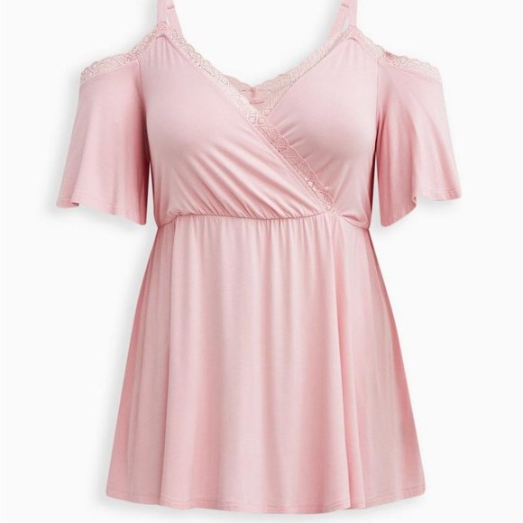 Babydoll Super Soft Surplice Lace Trim Cold Shoulder Top Size 4X - Picture 2 of 4